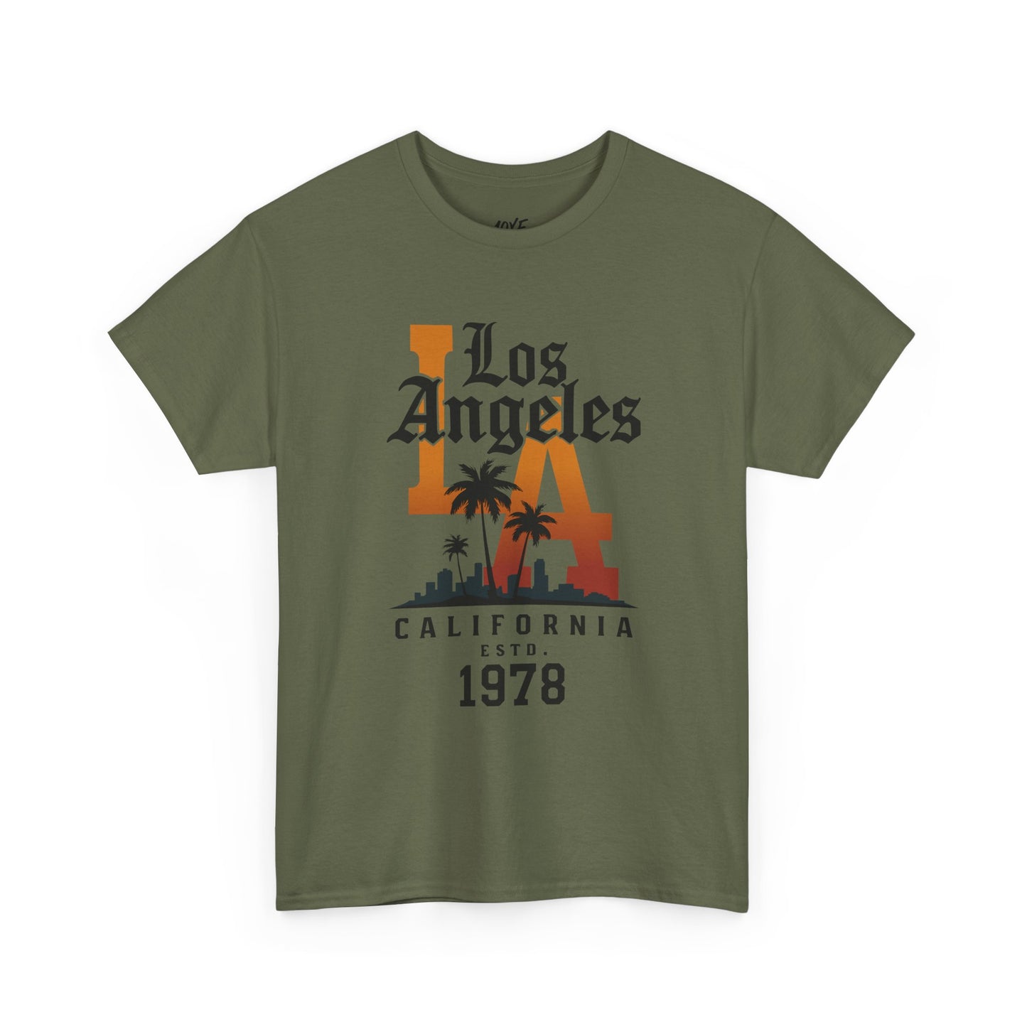 Green t-shirt with 'Los Angeles California Est. 1978' design on a white background