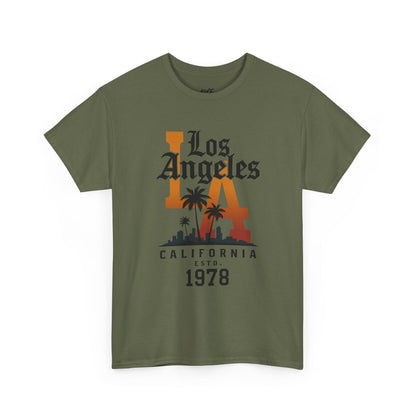 Green t-shirt with 'Los Angeles California Est. 1978' design on a white background