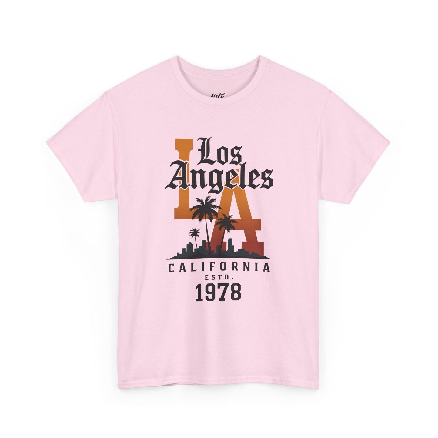 Pink t-shirt with 'Los Angeles California Est. 1978' design on a white background