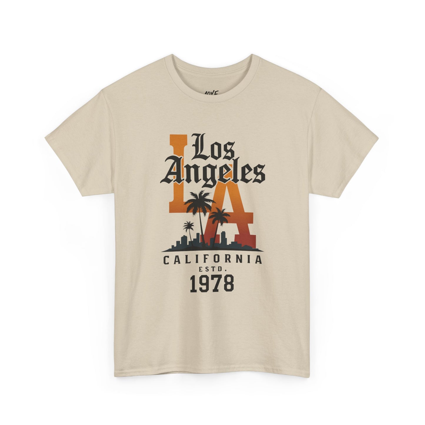 Beige t-shirt with 'Los Angeles California Est. 1978' design on a white background