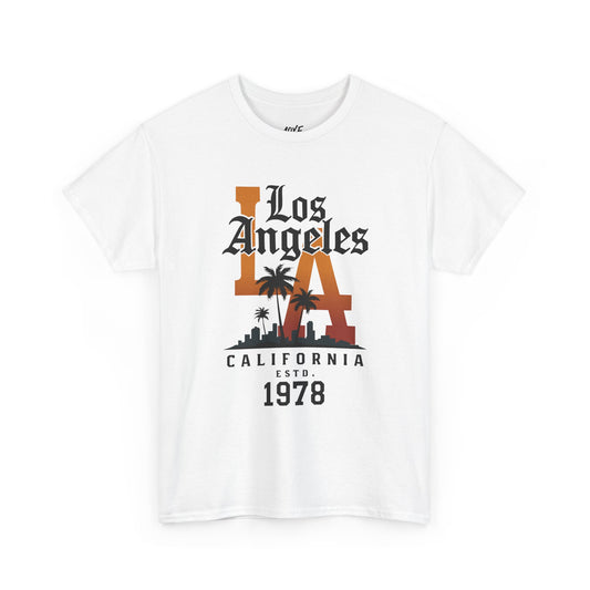 White t-shirt with 'Los Angeles California Est. 1987' design on a white background