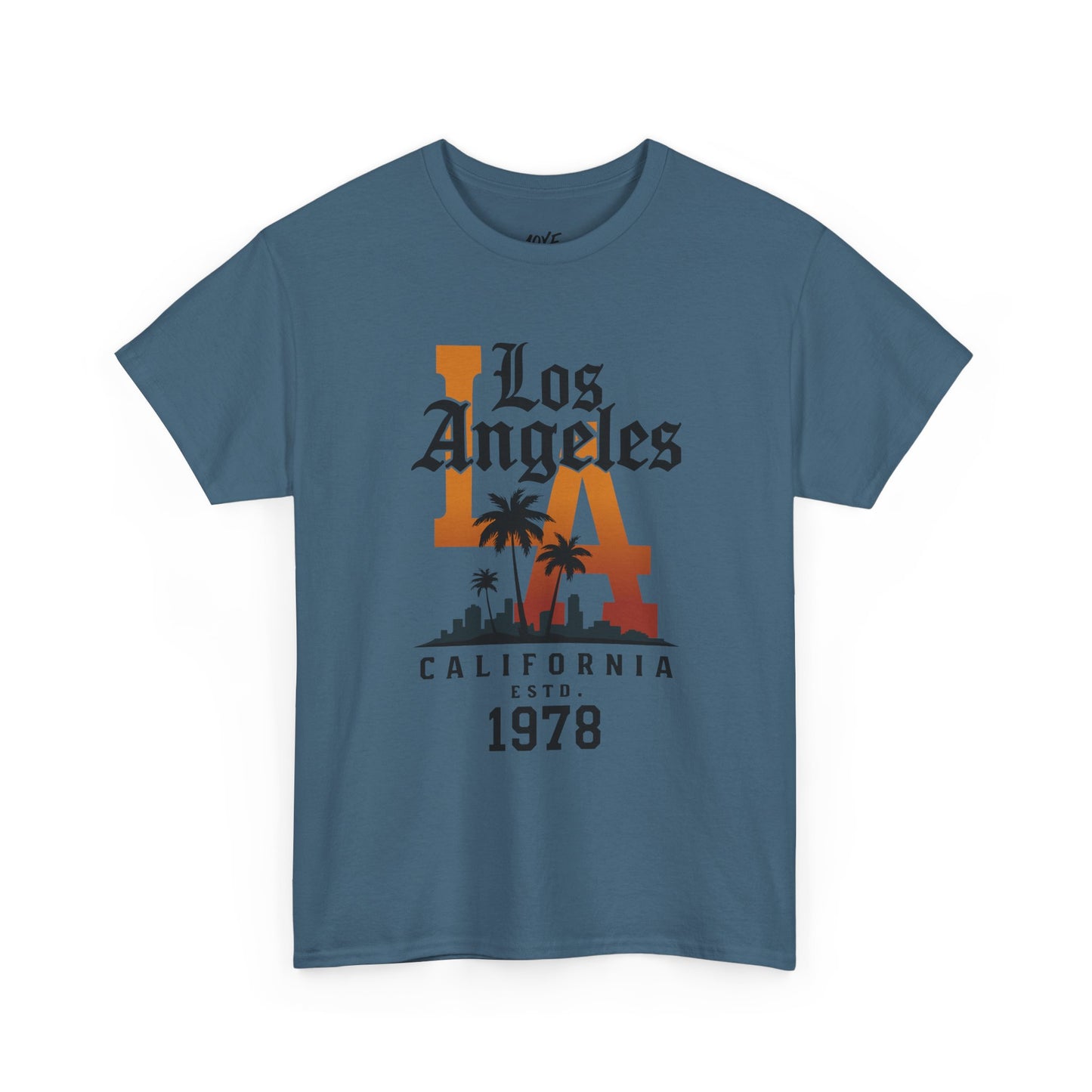 Blue t-shirt with 'Los Angeles California Est. 1978' design on a white background